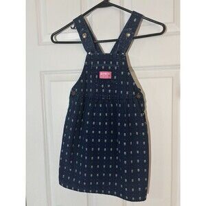 Vintage OshKosh B'gosh denim jean overall dress pink floral tulip pattern 6x USA